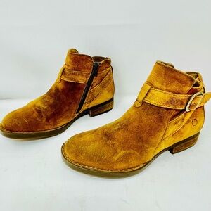 Born Factory Distressed Suede Tan Ankle Boots